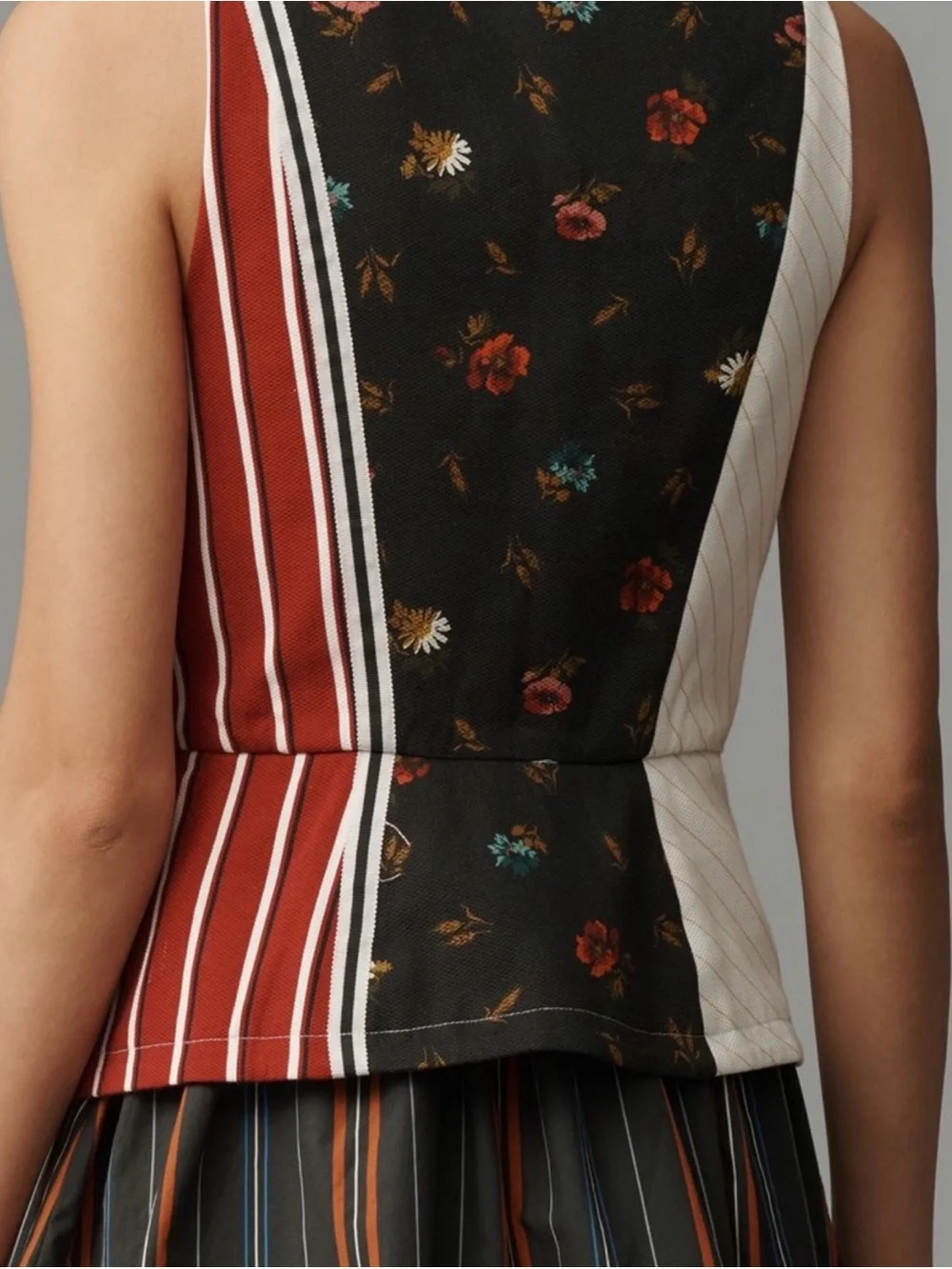 Anthropologie Striped Colorblock Midi Dress in Navy, White, Red - Picture 2 of 6